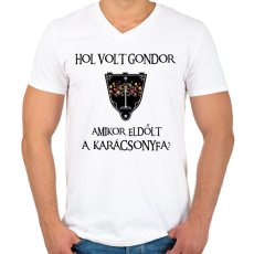 PRINTFASHION Hol volt Gondor? (karácsonyfa) - Férfi V-nyakú póló - Fehér