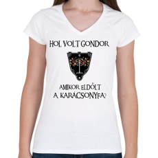 PRINTFASHION Hol volt Gondor? (karácsonyfa) - Női V-nyakú póló - Fehér
