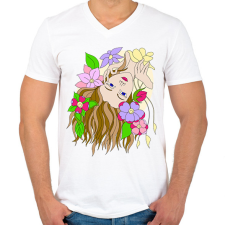 PRINTFASHION Hölgy virágokkal - Férfi V-nyakú póló - Fehér férfi póló