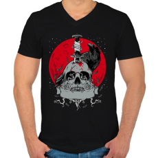 PRINTFASHION Holló és koponya - Férfi V-nyakú póló - Fekete