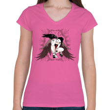 PRINTFASHION Holló lány - Női V-nyakú póló - Rózsaszín női póló