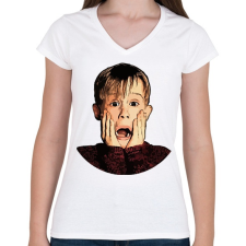 PRINTFASHION Home Alone - Női V-nyakú póló - Fehér női póló