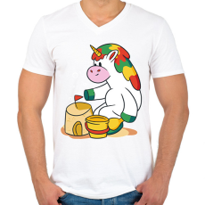 PRINTFASHION Homokozó unikornis - Férfi V-nyakú póló - Fehér