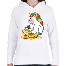 PRINTFASHION Homokozó unikornis - Női kapucnis pulóver - Fehér