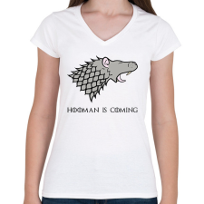PRINTFASHION Hooman is coming - Női V-nyakú póló - Fehér női póló