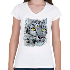 PRINTFASHION Hópárduc - sárga szemmel - Női V-nyakú póló - Fehér női póló