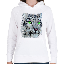 PRINTFASHION Hópárduc - zöld szemmel - Női kapucnis pulóver - Fehér női pulóver, kardigán