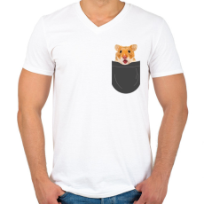 PRINTFASHION Hörcsög zsebben - Férfi V-nyakú póló - Fehér