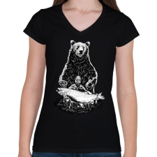 PRINTFASHION Horgász a pácban - Női V-nyakú póló - Fekete női póló