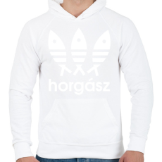 PRINTFASHION Horgász adidas márkaparódia - Férfi kapucnis pulóver - Fehér
