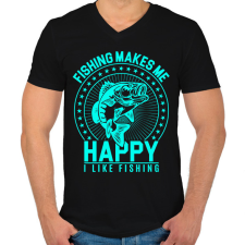 PRINTFASHION horgász - Férfi V-nyakú póló - Fekete férfi póló