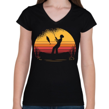PRINTFASHION Horgász lány - sötét alaphoz - Női V-nyakú póló - Fekete női póló