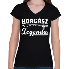 PRINTFASHION Horgász legenda - Női V-nyakú póló - Fekete