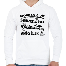 PRINTFASHION Horgász leszek amíg élek - Férfi kapucnis pulóver - Fehér férfi pulóver, kardigán