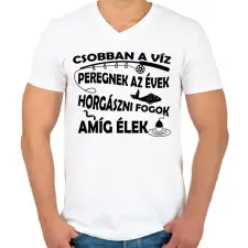 PRINTFASHION Horgász leszek amíg élek - Férfi V-nyakú póló - Fehér férfi póló