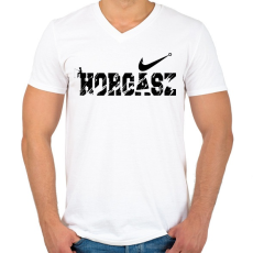 PRINTFASHION Horgász logó - Férfi V-nyakú póló - Fehér