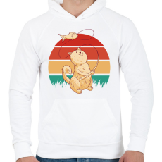 PRINTFASHION Horgász macska - Férfi kapucnis pulóver - Fehér