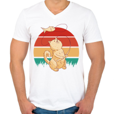 PRINTFASHION Horgász macska - Férfi V-nyakú póló - Fehér férfi póló