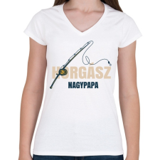 PRINTFASHION Horgász nagypapa - Női V-nyakú póló - Fehér női póló