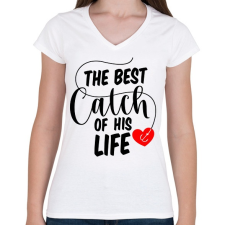 PRINTFASHION Horgász páros - a legjobb fogás - Női V-nyakú póló - Fehér női póló
