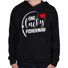 PRINTFASHION Horgász páros -egy szerencsés horgász 2 - Gyerek kapucnis pulóver - Fekete