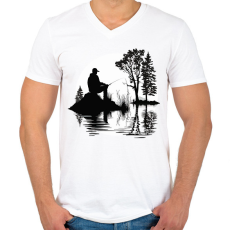 PRINTFASHION Horgász relax - Férfi V-nyakú póló - Fehér