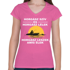 PRINTFASHION Horgász szív - Női V-nyakú póló - Rózsaszín női póló