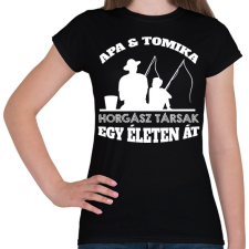 PRINTFASHION Horgász társ - Apa és fia névvel - Női póló - Fekete női póló