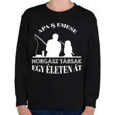 PRINTFASHION Horgász társak - Apa és lány névvel - Gyerek pulóver - Fekete gyerek pulóver, kardigán