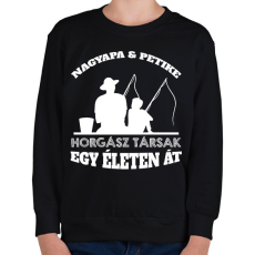 PRINTFASHION Horgász társak - Nagyapa és fiú unok névvel - Gyerek pulóver - Fekete