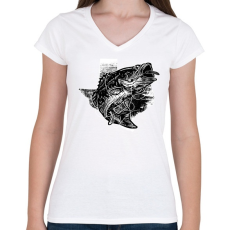PRINTFASHION Horgászat 03 - Női V-nyakú póló - Fehér