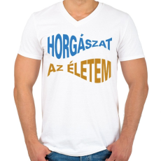 PRINTFASHION Horgászat az életem - halformában - Férfi V-nyakú póló - Fehér