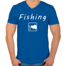 PRINTFASHION Horgászat - Férfi V-nyakú póló - Királykék