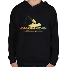 PRINTFASHION Horgászni megyek majd holnap megcsinálom  - Gyerek kapucnis pulóver - Fekete