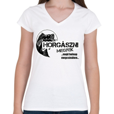 PRINTFASHION Horgászni megyek - Női V-nyakú póló - Fehér női póló