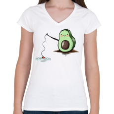 PRINTFASHION Horgászó avokádó - Női V-nyakú póló - Fehér