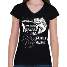 PRINTFASHION Horgászom csak akkor zavarj ha sört hoztál  - Női V-nyakú póló - Fekete