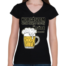 PRINTFASHION Horgászom csak akkor zavarj ha sört hoztál - Női V-nyakú póló - Fekete