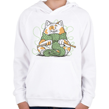 PRINTFASHION Horgoló macska - Gyerek kapucnis pulóver - Fehér gyerek pulóver, kardigán