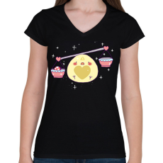 PRINTFASHION Horoszkóp-MÉRLEG - Női V-nyakú póló - Fekete