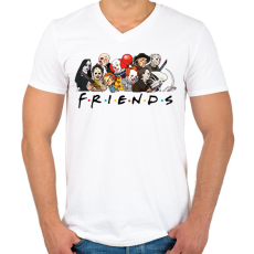 PRINTFASHION Horror friends  - Férfi V-nyakú póló - Fehér