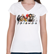 PRINTFASHION Horror friends  - Női V-nyakú póló - Fehér