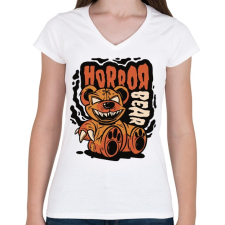PRINTFASHION Horror medve - Női V-nyakú póló - Fehér női póló