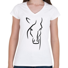 PRINTFASHION Horse face - Női V-nyakú póló - Fehér