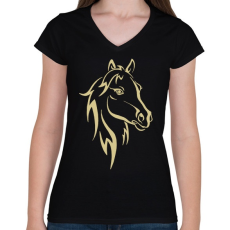PRINTFASHION Horse - Női V-nyakú póló - Fekete