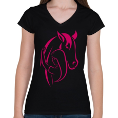 PRINTFASHION horse - Női V-nyakú póló - Fekete