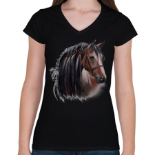 PRINTFASHION horse - Női V-nyakú póló - Fekete női póló