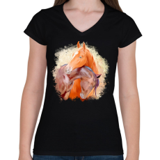 PRINTFASHION horse - Női V-nyakú póló - Fekete