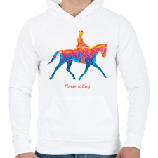 PRINTFASHION Horse riding - Színes - Férfi kapucnis pulóver - Fehér női pulóver, kardigán