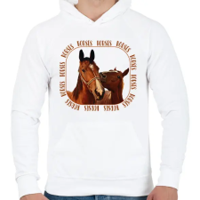 PRINTFASHION Horses  - Férfi kapucnis pulóver - Fehér férfi pulóver, kardigán